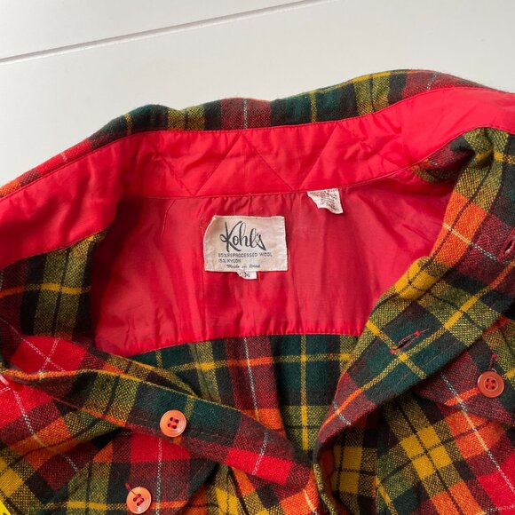 Vintage 70s Kohls Holiday Xmas Wool Plaid Button Down Shirt Dagger Collar | L/XL - Picture 14 of 16